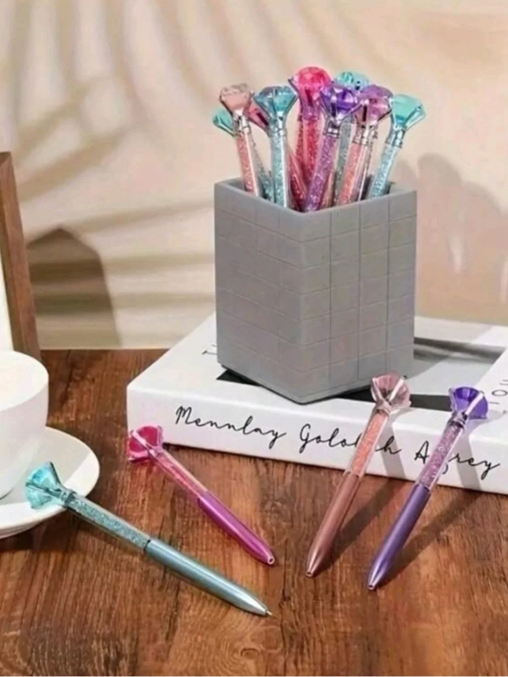 Diamond Pen Set of 4: Purple, Pink, Blue, & Rose Gold - Black ink only - NEW